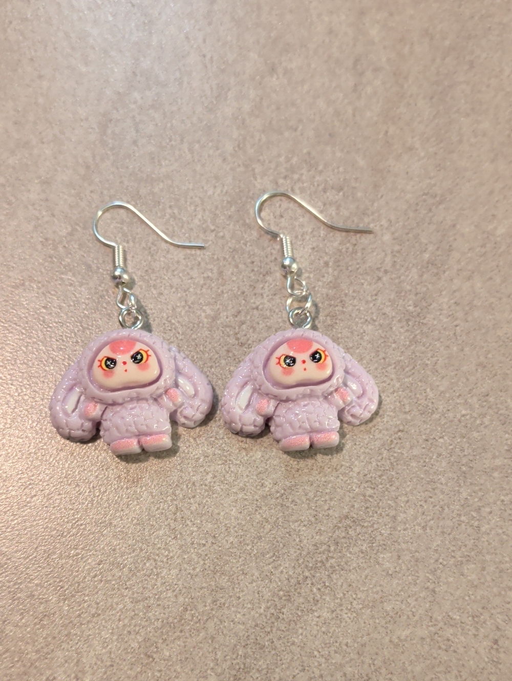 Cute Lavender Bunny Character Drop Earrings